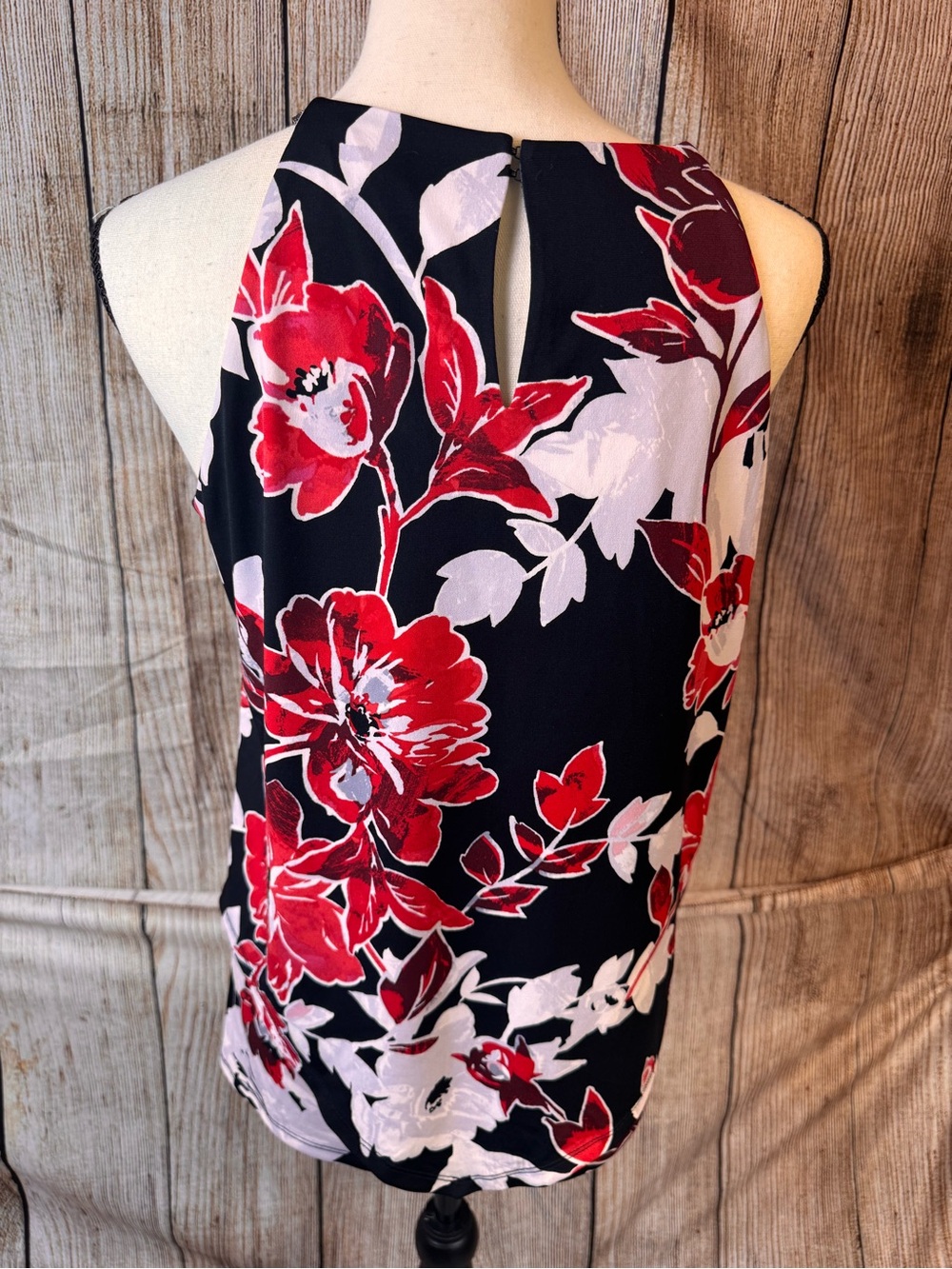 White House Black Market Navy Halter Tank with Red and White Floral Print - Picture 5 of 10